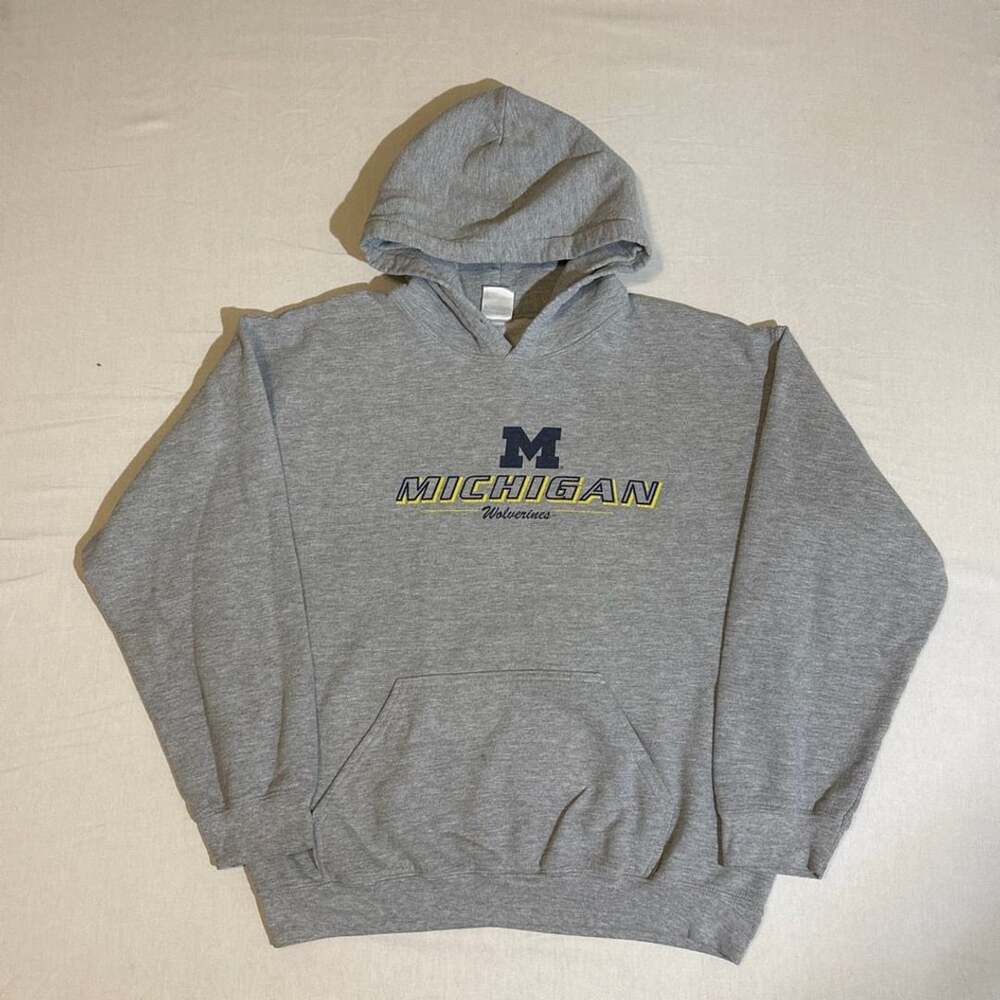 Gildan 2000s Michigan Wolverines Grey Hoodie Size M